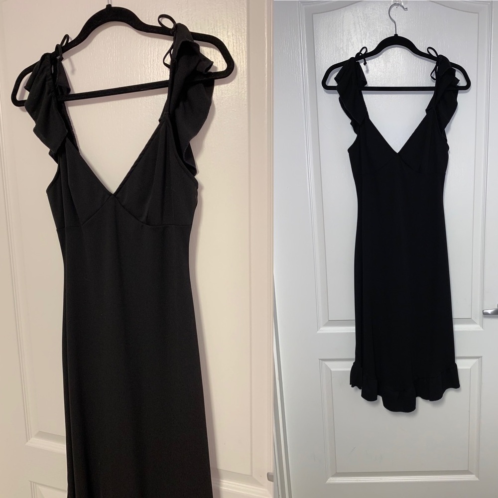 Black Bisou Bisou Low V Neck Midi Dress